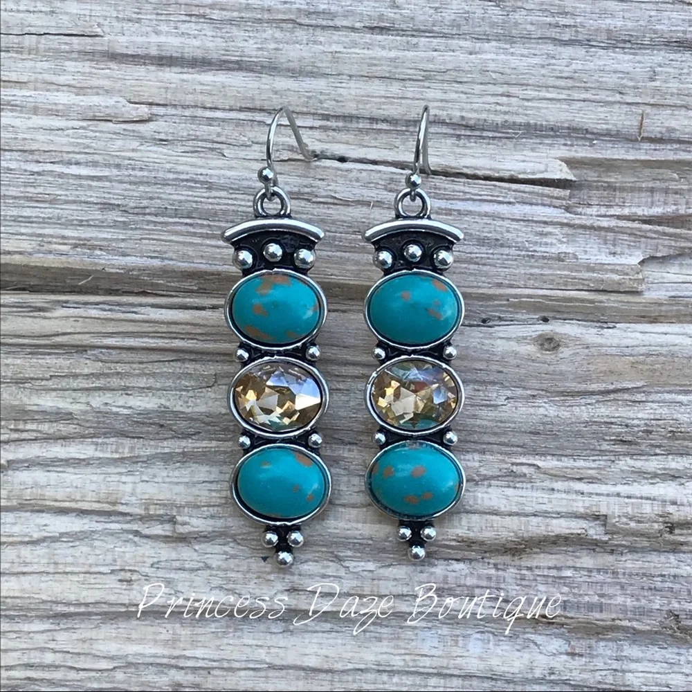 Antique Turquoise Stone Dangle Earrings‎